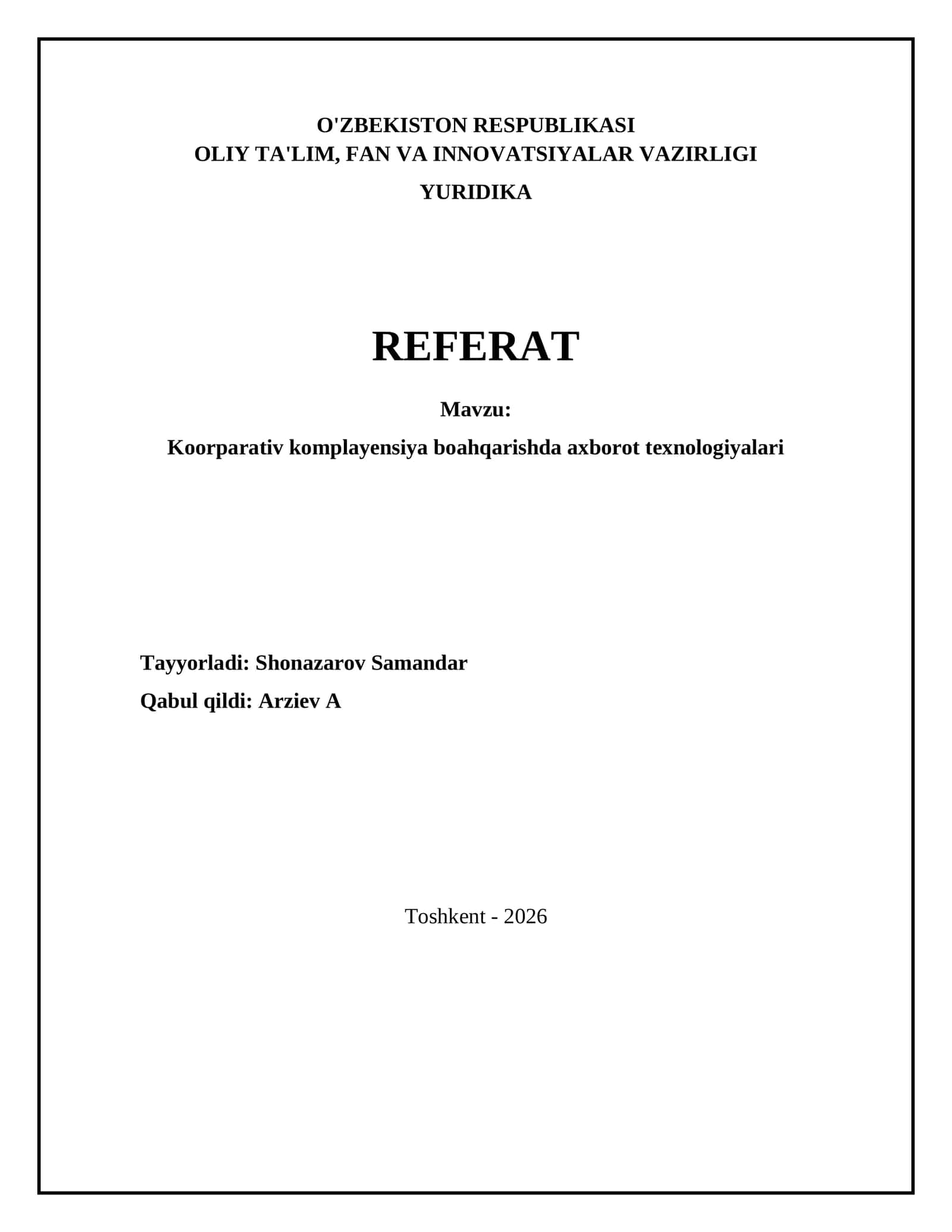 Koorparativ komplayensiya boahqarishda axborot texnologiyalari 1