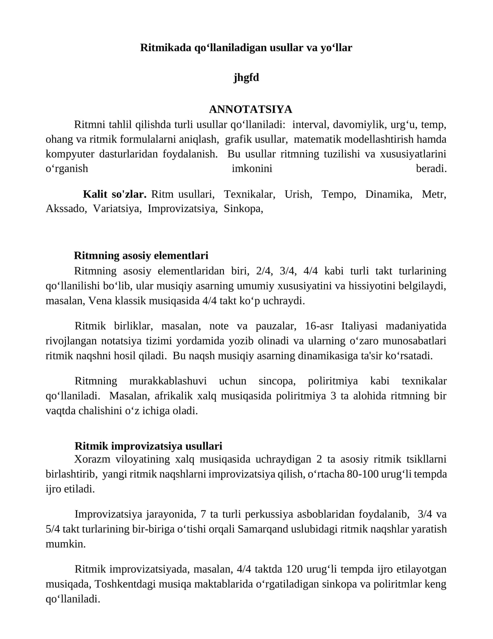 Ritmikada qo‘llaniladigan usullar va yo‘llar 1