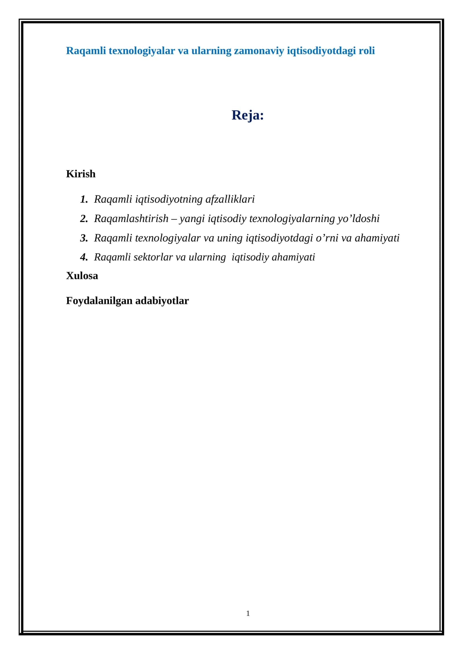 Raqamli texnologiyalar va ularning zamonaviy iqtisodiyotdagi roli 1