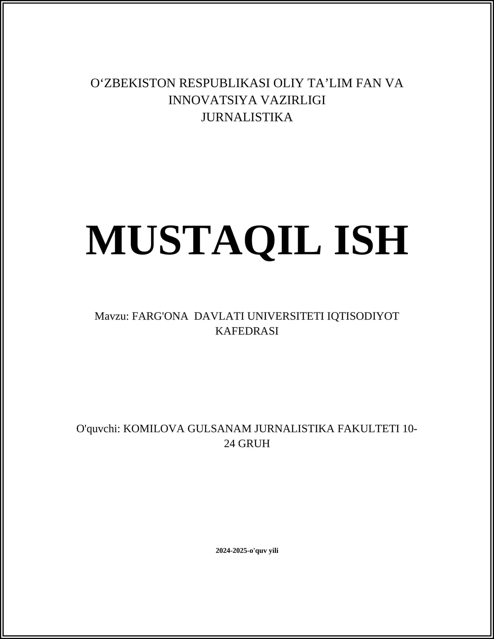 FARG'ONA DAVLATI UNIVERSITETI IQTISODIYOT KAFEDRASI 1