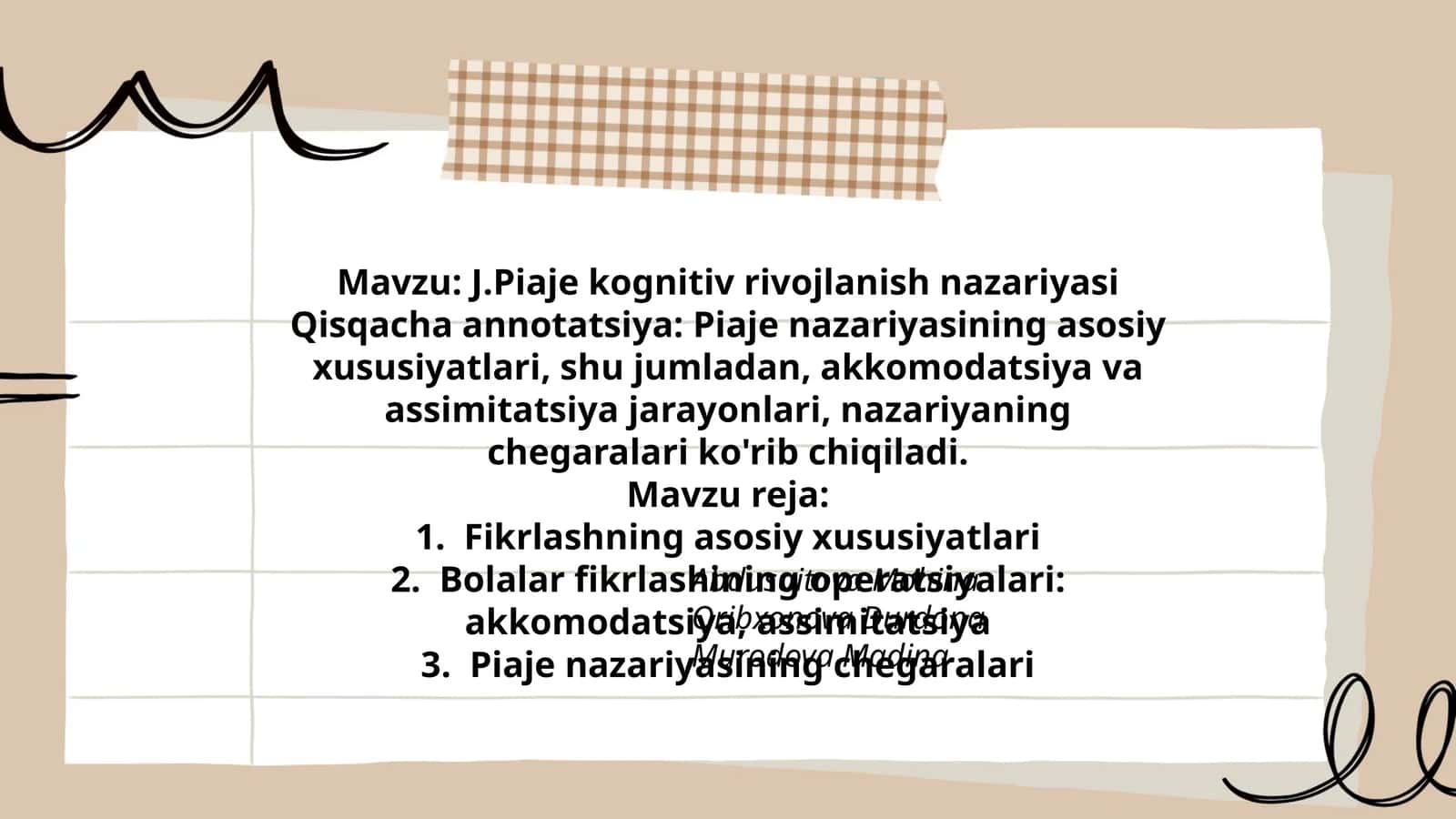 J.Piaje kognitiv rivojlanish nazariyasi 1