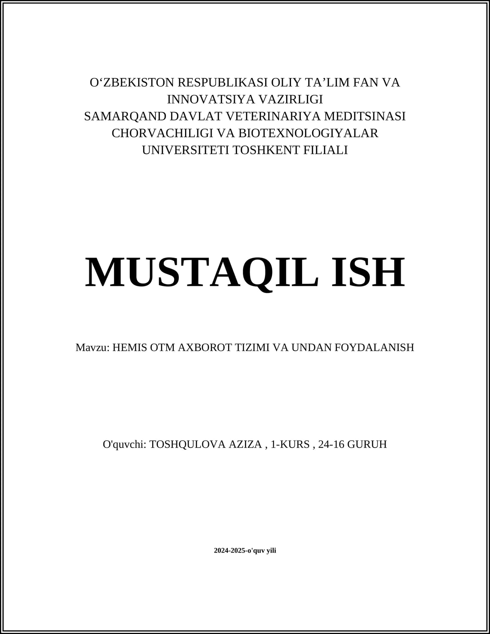HEMIS OTM AXBOROT TIZIMI VA UNDAN FOYDALANISH 1