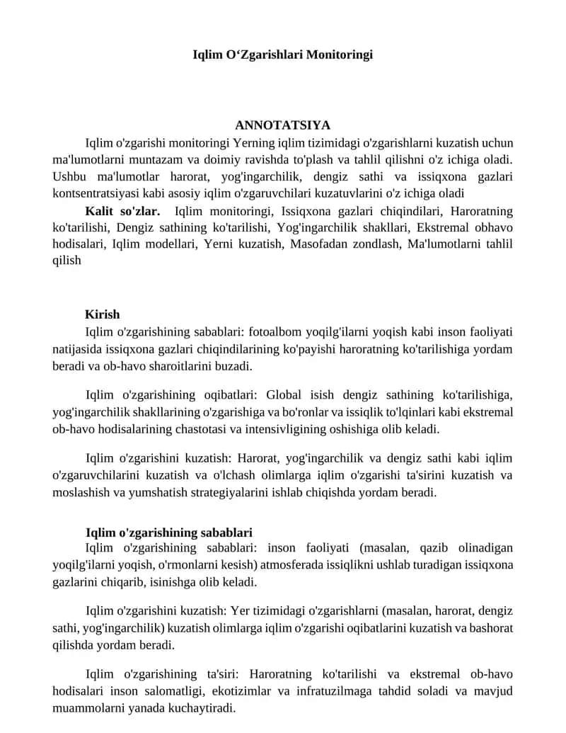 Iqlim OʻZgarishlari Monitoringi 1
