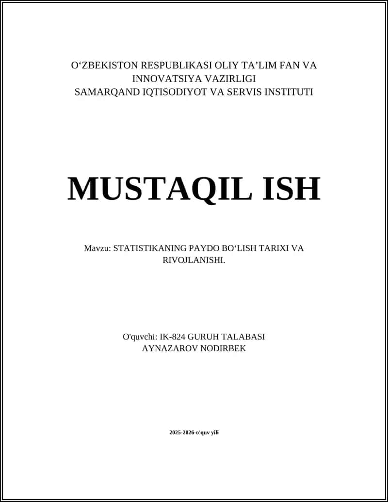 STATISTIKANING PAYDO BOʻLISH TARIXI VA RIVOJLANISHI 1