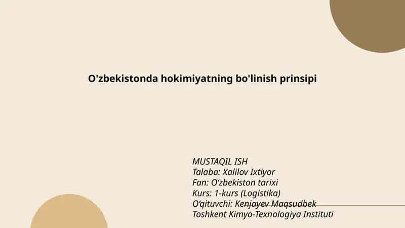 O'zbekistonda hokimiyatning bo'linish prinsipi 1
