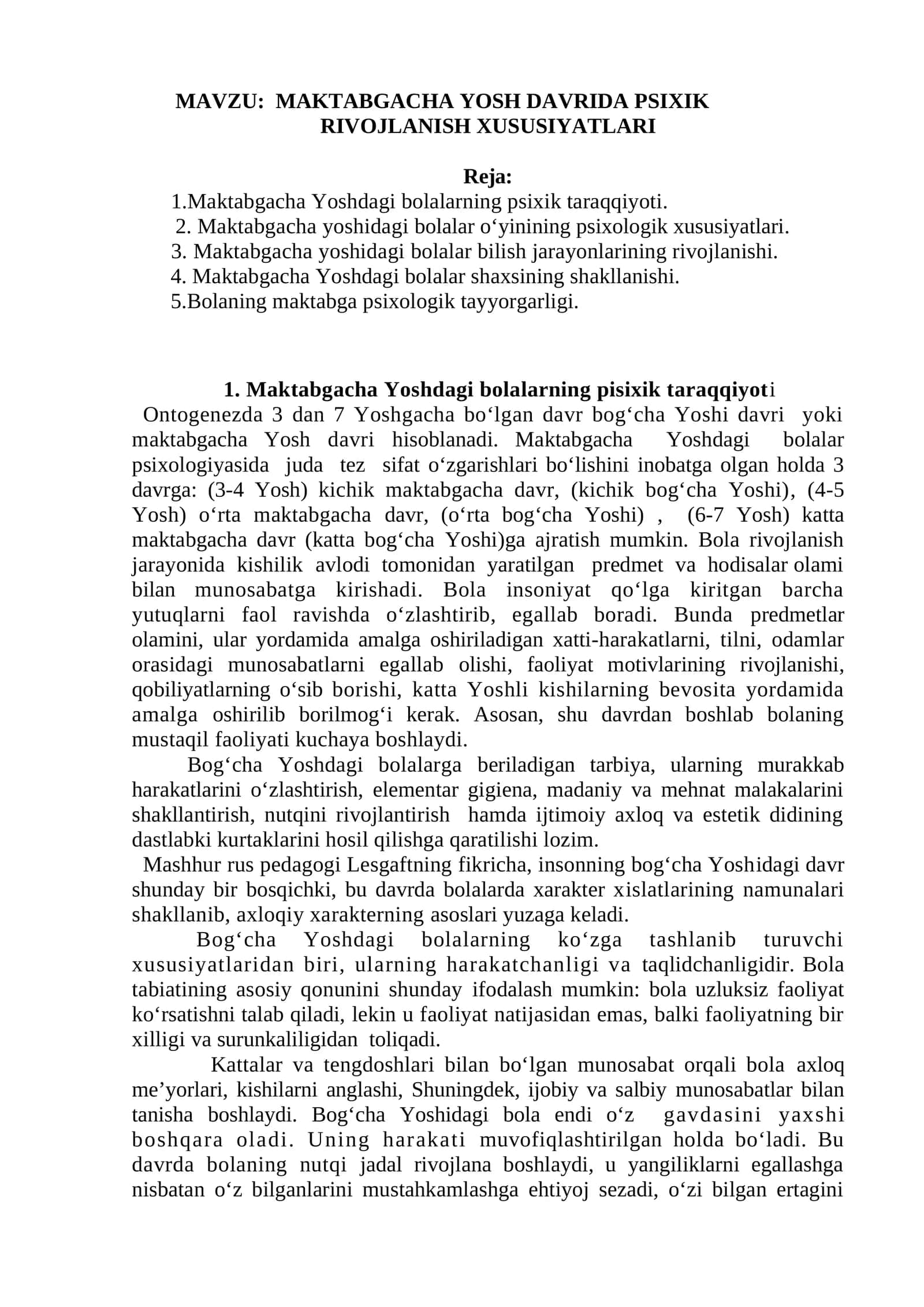 MAKTABGACHA YOSH DAVRIDA PSIXIK RIVOJLANISH XUSUSIYATLARI 1