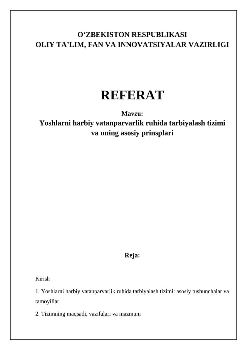 Yoshlarni harbiy vatanparvarlik ruhida tarbiyalash tizimi 1