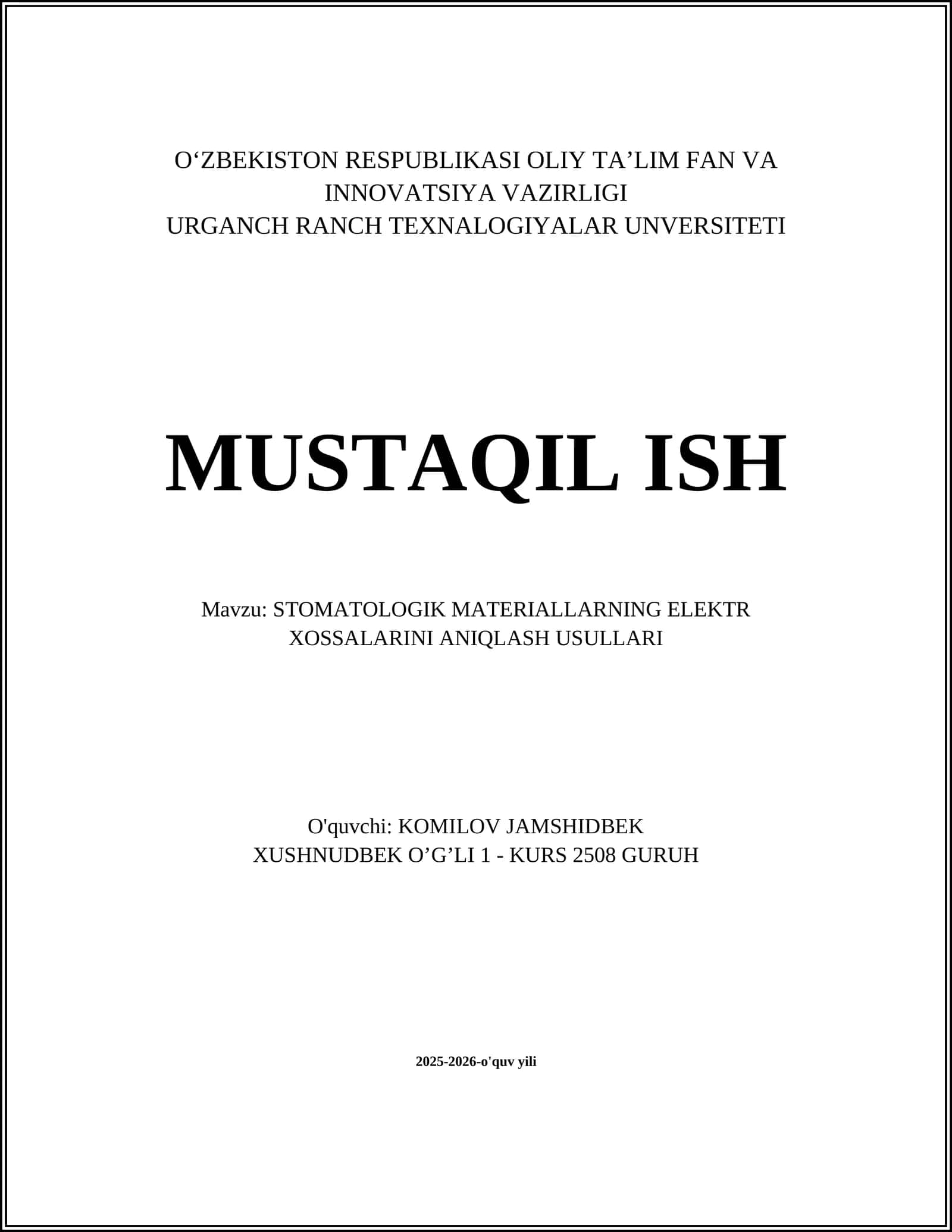 STOMATOLOGIK MATERIALLARNING ELEKTR XOSSALARINI ANIQLASH USULLARI 1