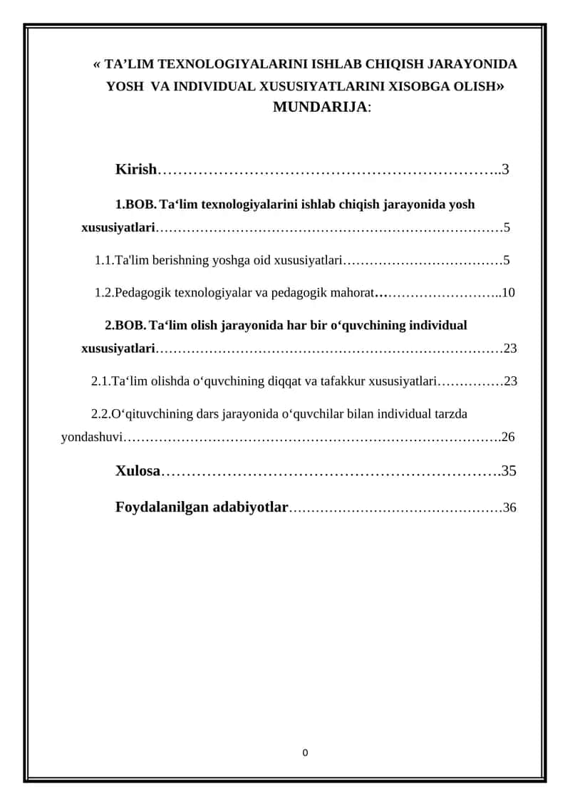 Ta'lim texnologiyalarini ishlab chiqish jarayonida yosh va individual xususiyatlarini xisobga olis 1