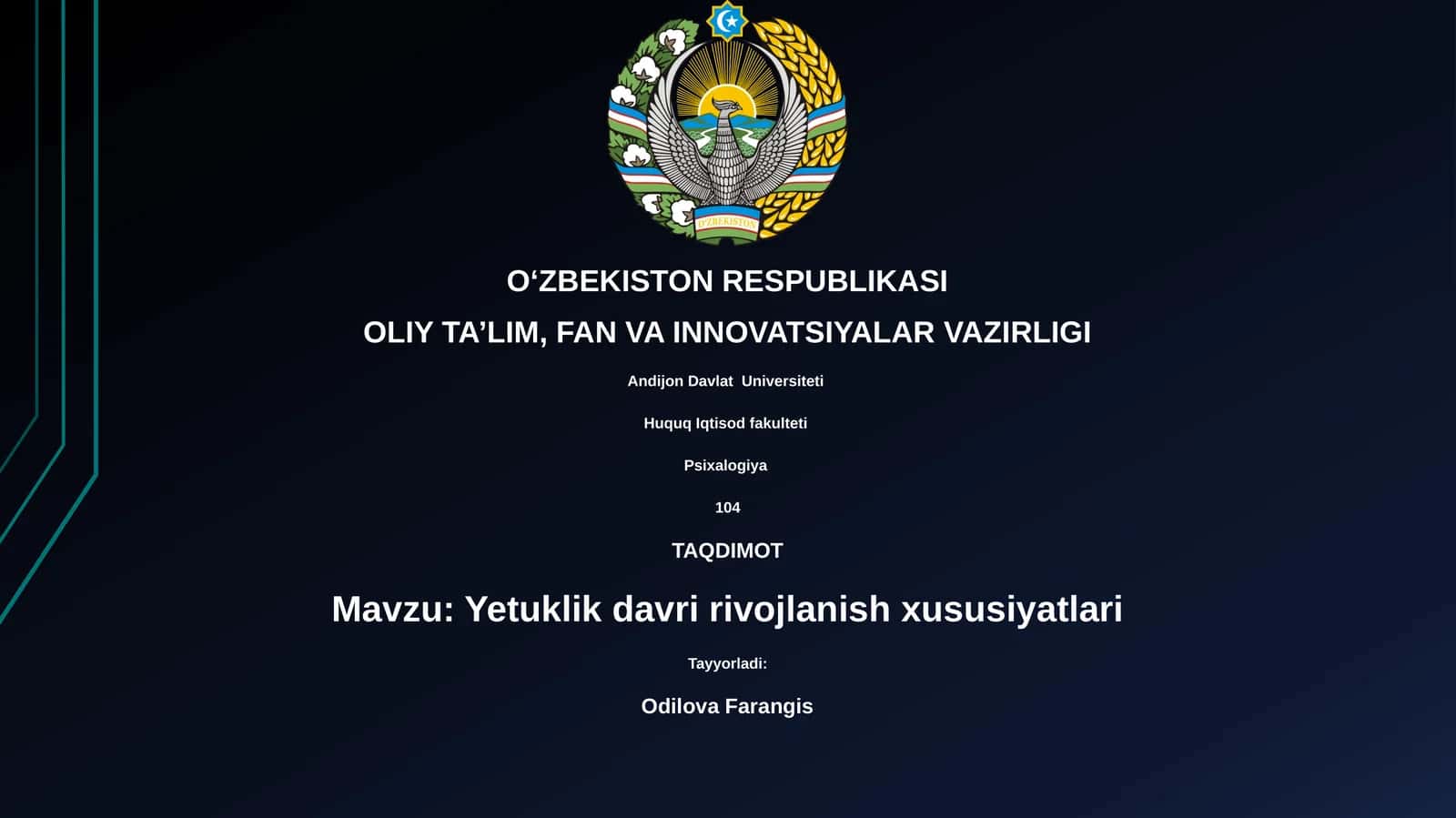 Yetuklik davri rivojlanish xususiyatlari 1