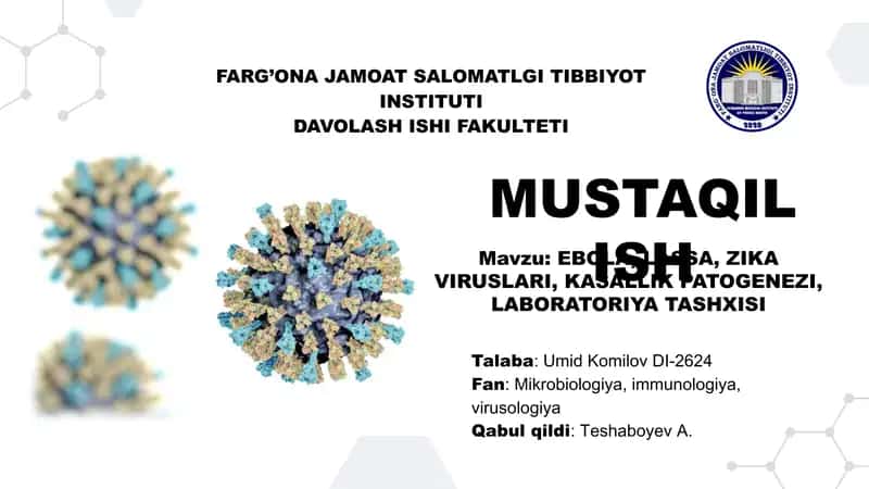EBOLA, LASSA, ZIKA viruslari, patogenezi، diganostikasi 1