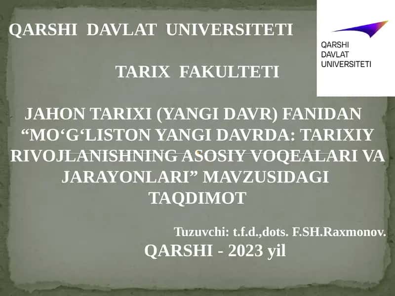 MO‘G‘LISTON YANGI DAVRDA: TARIXIY RIVOJLANISHNING ASOSIY VOQEALARI VA JARAYONLARI 1