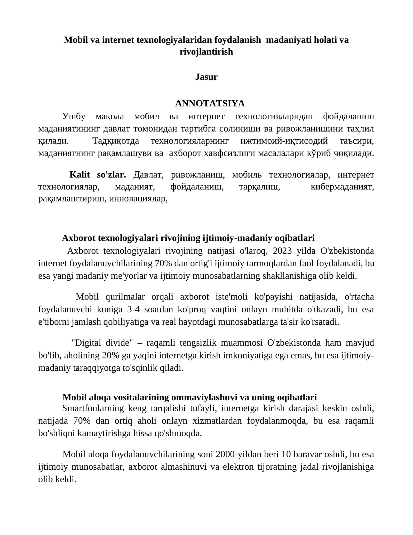 Axborot texnologiyalari rivojining ijtimoiy-madaniy oqibatlari 1