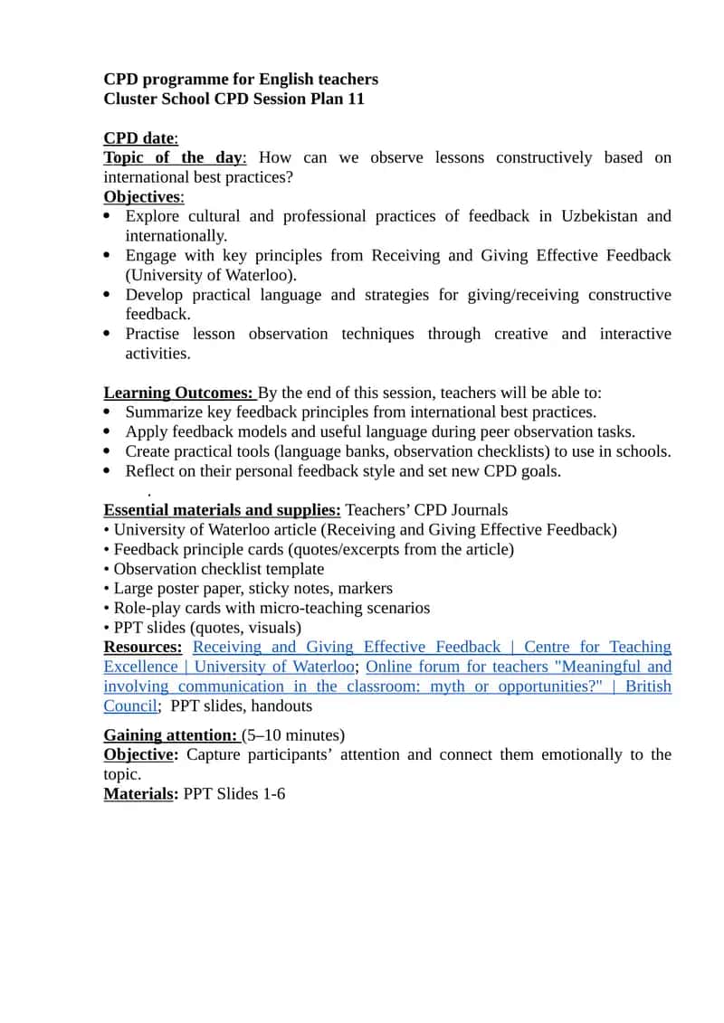 Cluster School CPD Session Plan 11 1