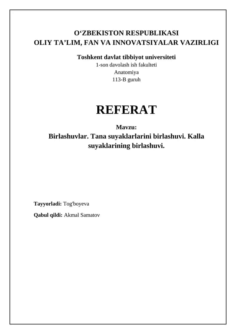 Bo'g'inlar va Suyak Birikmalari: Umumiy Ko'rinish 1