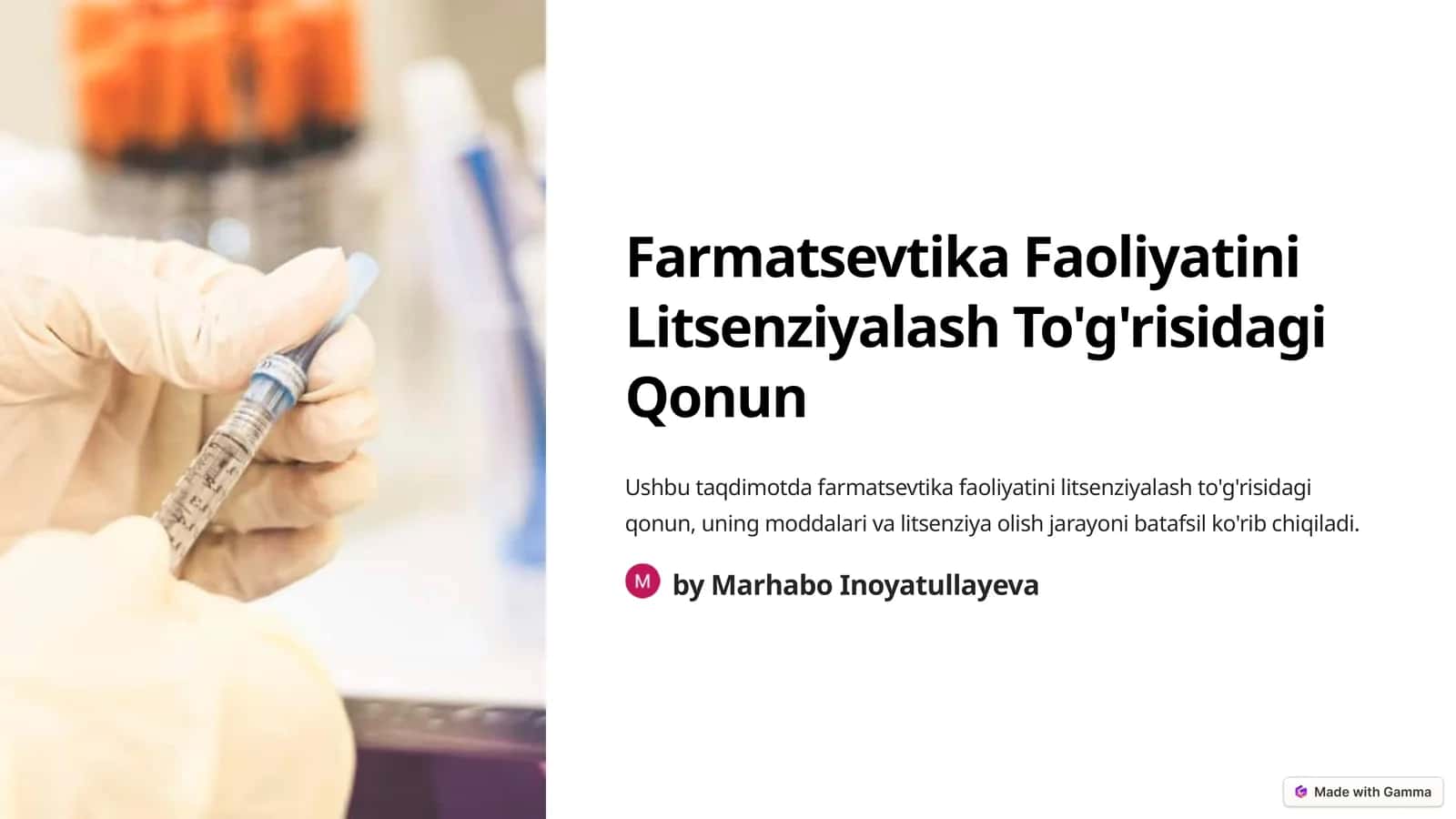 Farmatsevtika Faoliyatini Litsenziyalash To'g'risidagi Qonun 1