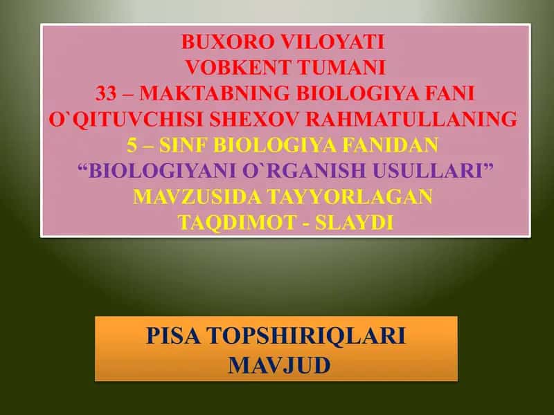 “Biologiyani o'rganish usullari” taqdimoti 1