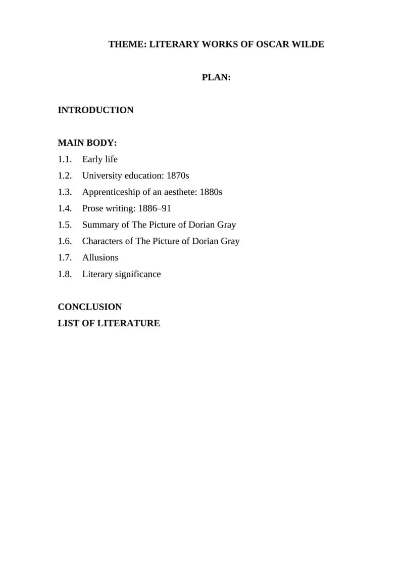 Literary Works of Oscar Wilde 1