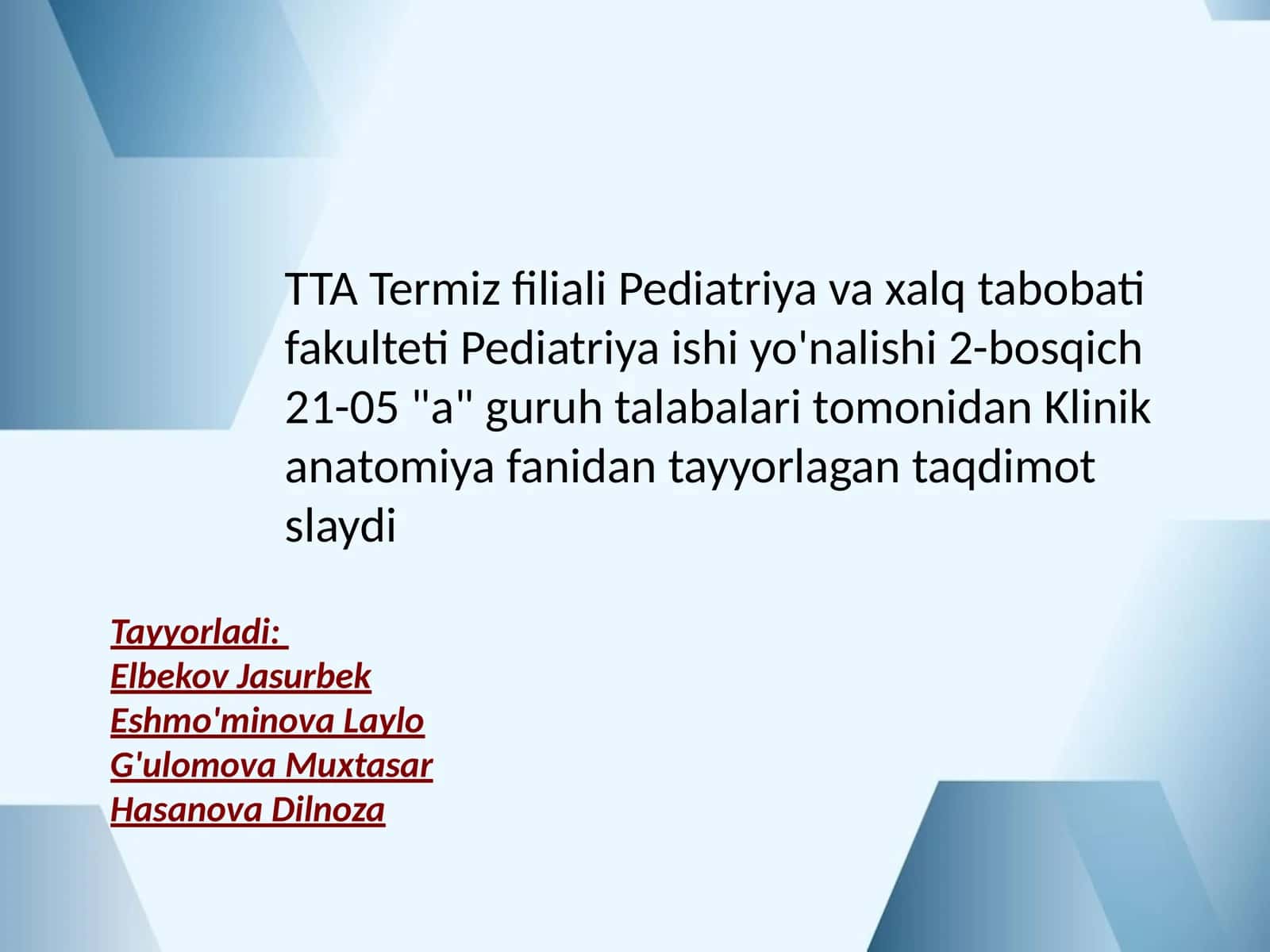Klinik anatomiyani o'rganish 1