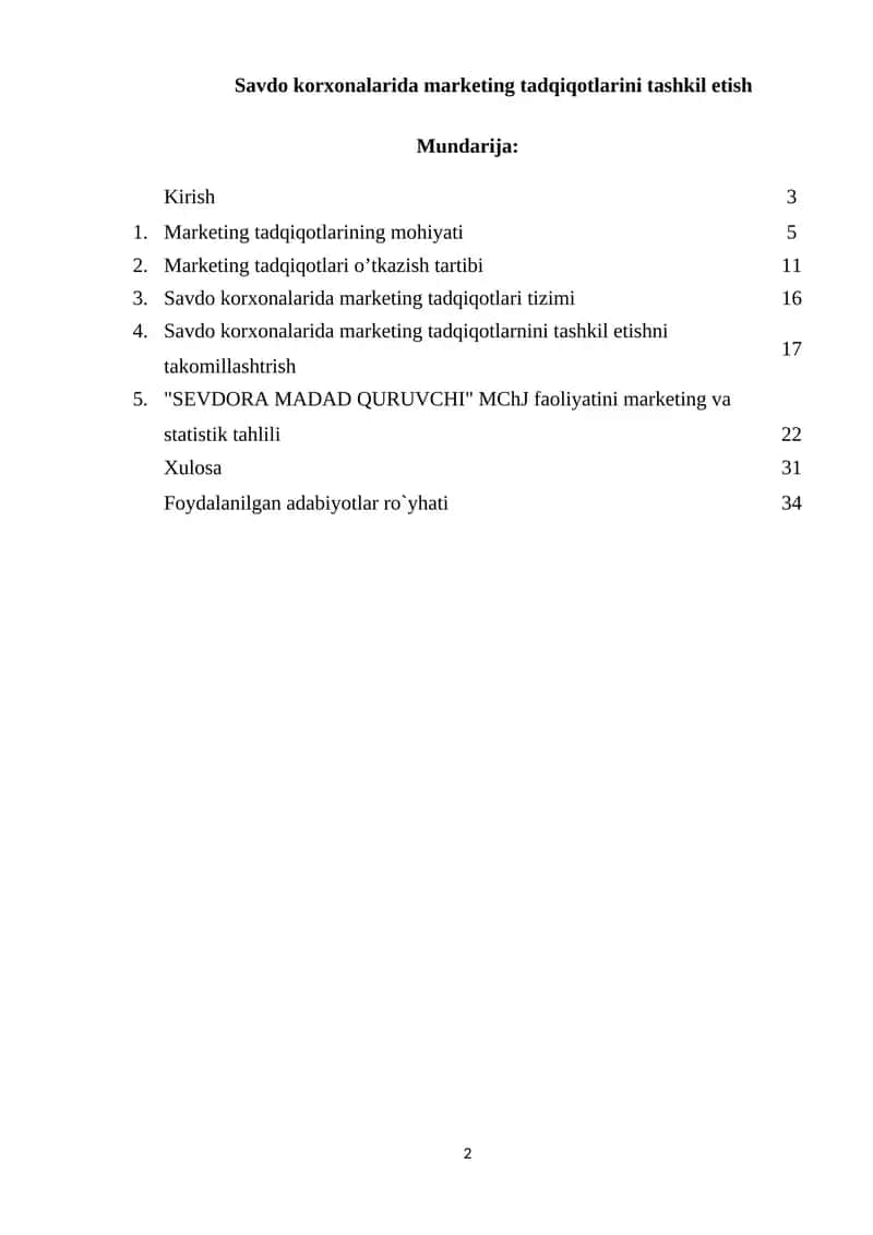 Savdo korxonalarida marketing tadqiqotlarini tashkil etish 1
