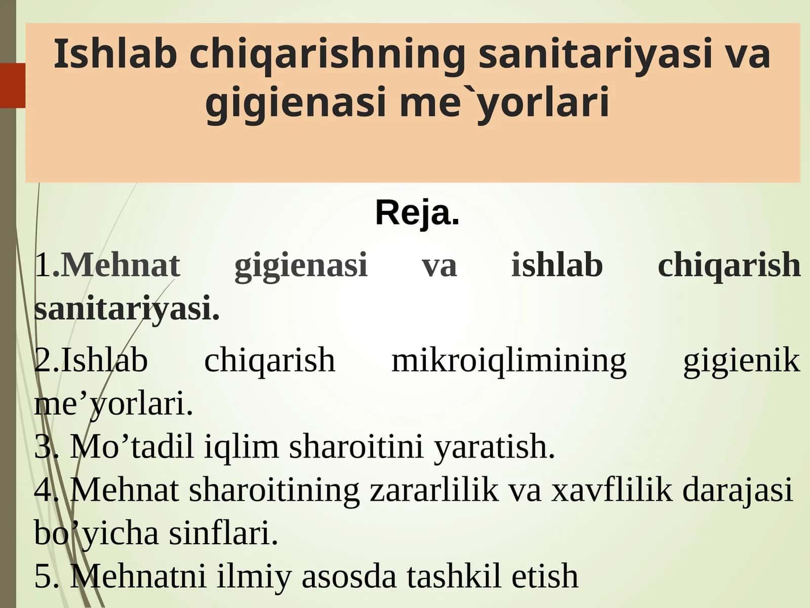 Ishlab chiqarishning sanitariyasi va gigienasi me`yorlari 1