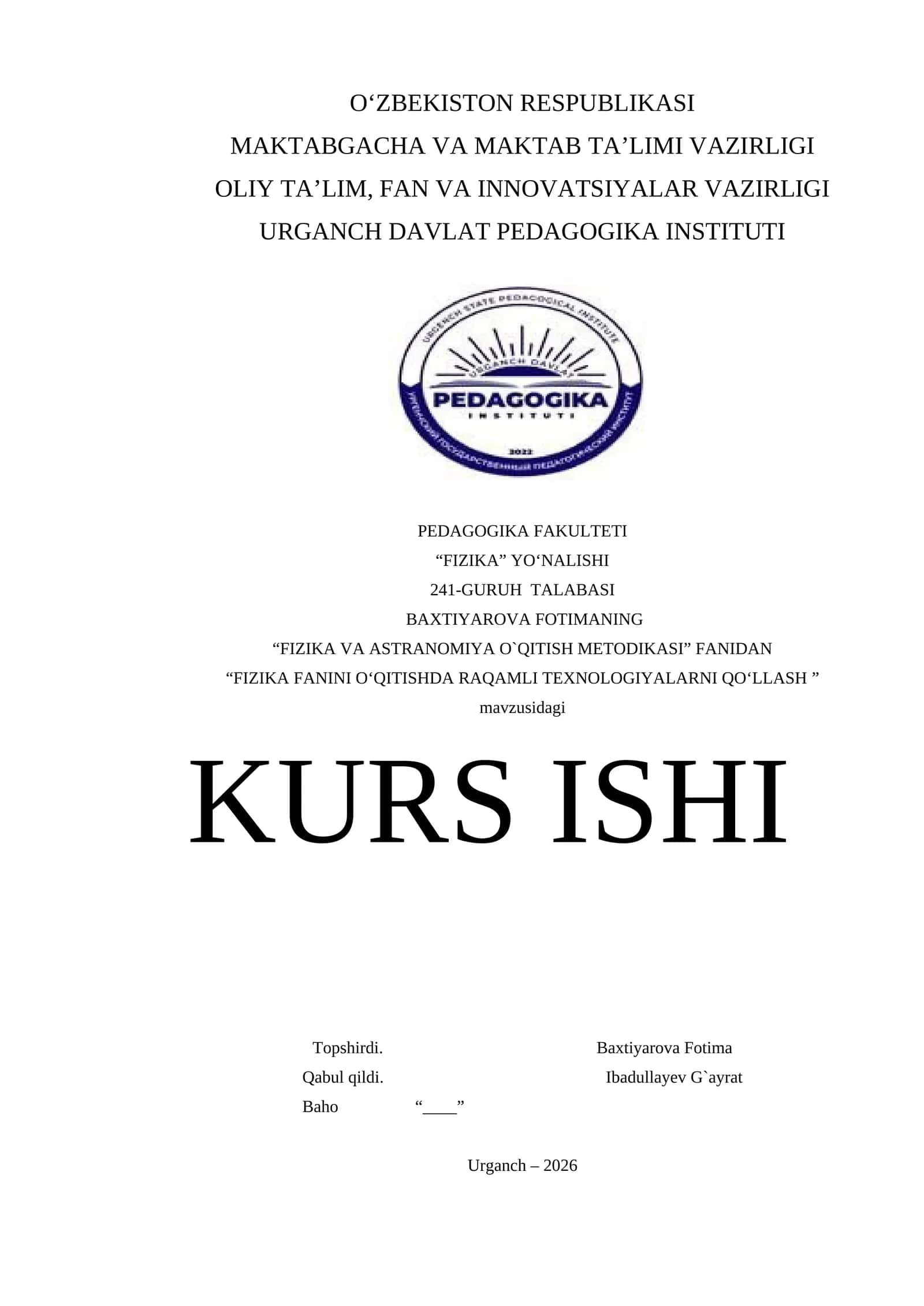 FIZIKA FANINI O‘QITISHDA RAQAMLI TEXNOLOGIYALARNI QO‘LLASH 1