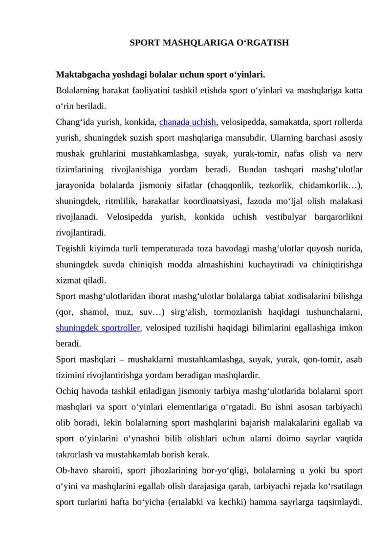 SPORT MASHQLARIGA OʻRGATISH 1