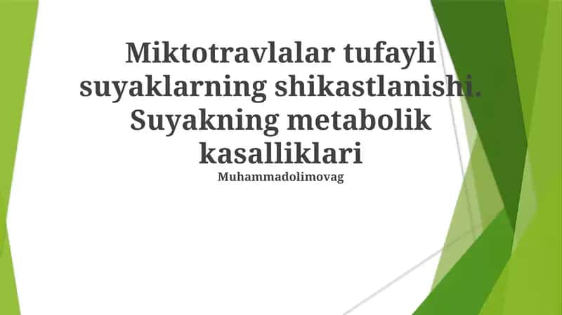 Mikrotvamalar Tufayli Suyaklarning Shikastlanishi 1