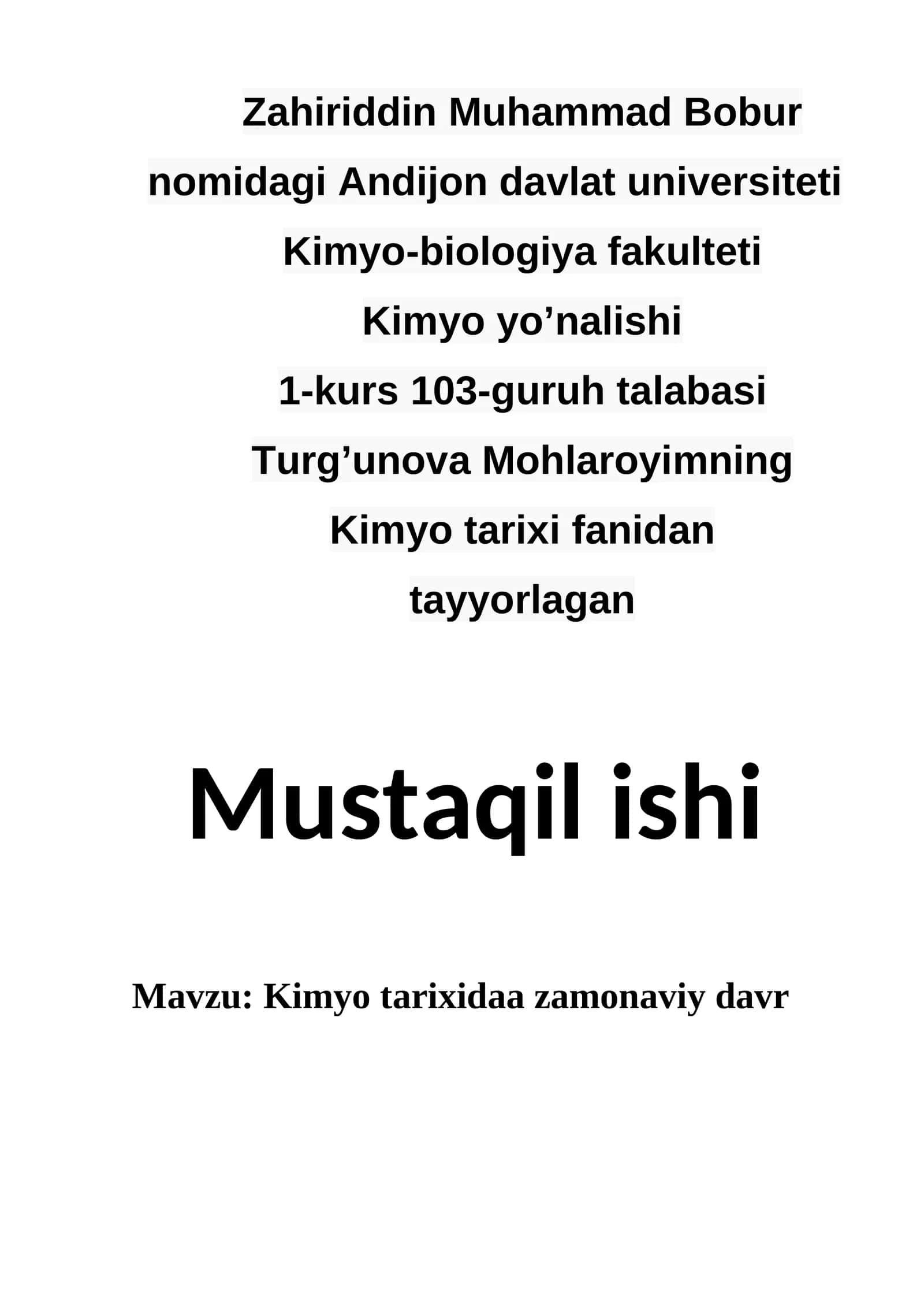 Kimyo tarixida zamonaviy davr 1