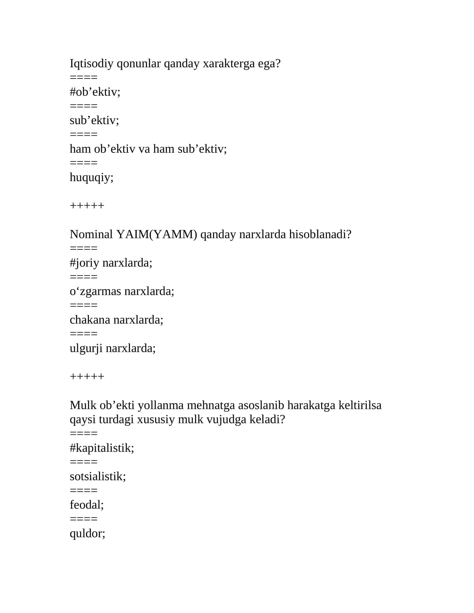 Iqtisodiyot nazariyasi fanidan test yangi 1