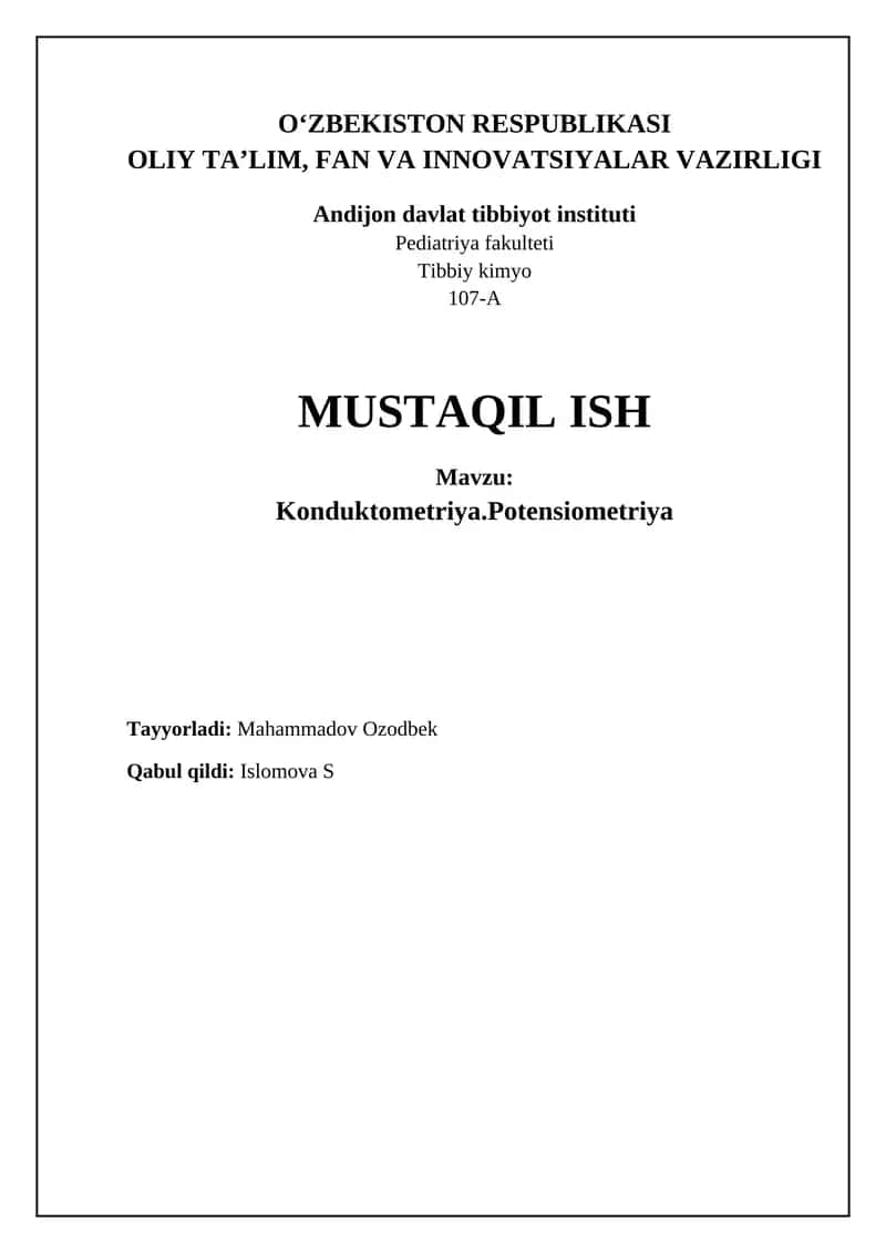 Konduktometriya va Potensiometriya Asoslari 1