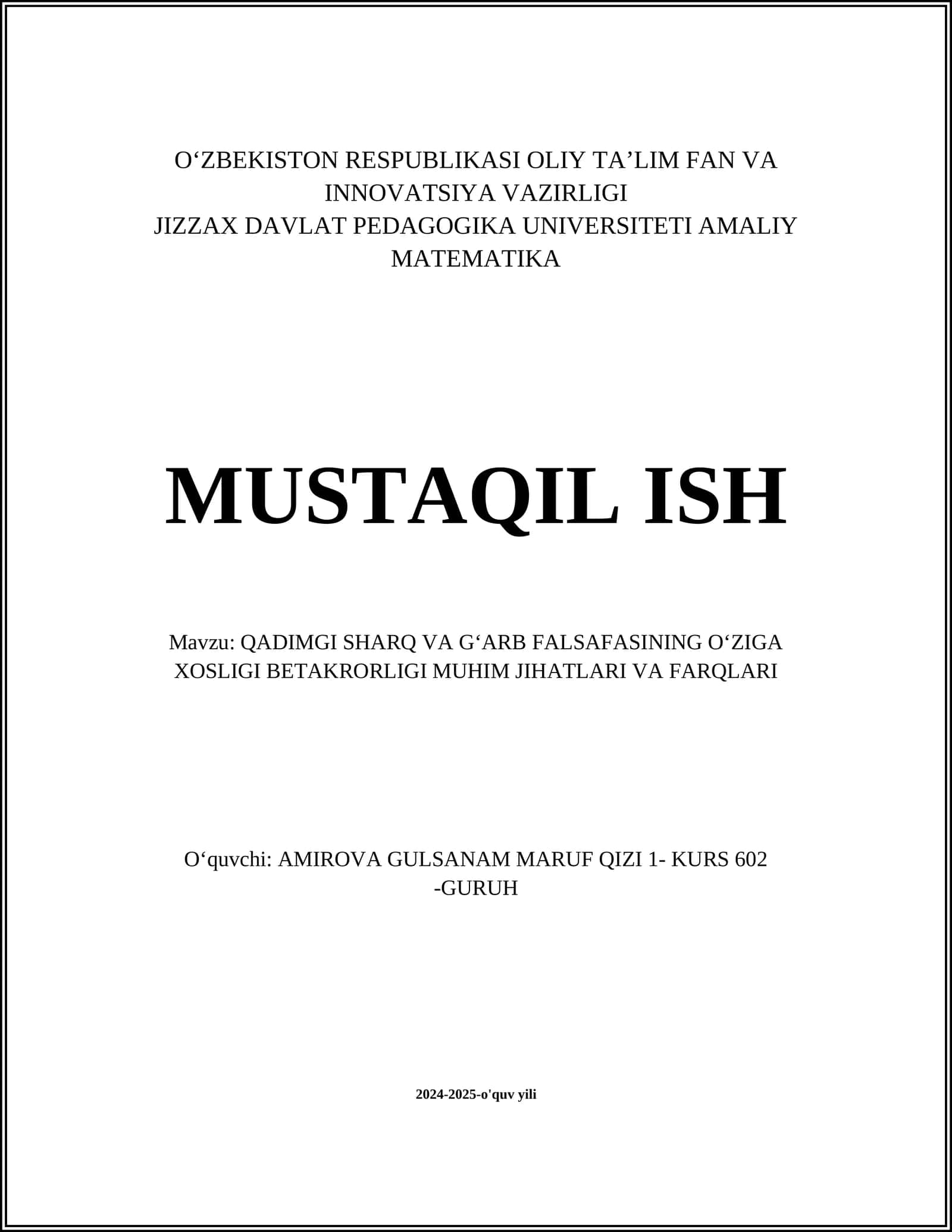 QADIMGI SHARQ VA GʻARB FALSAFASINING OʻZIGA XOSLIGI BETAKRORLIGI MUHIM JIHATLARI VA FARQLARI 1
