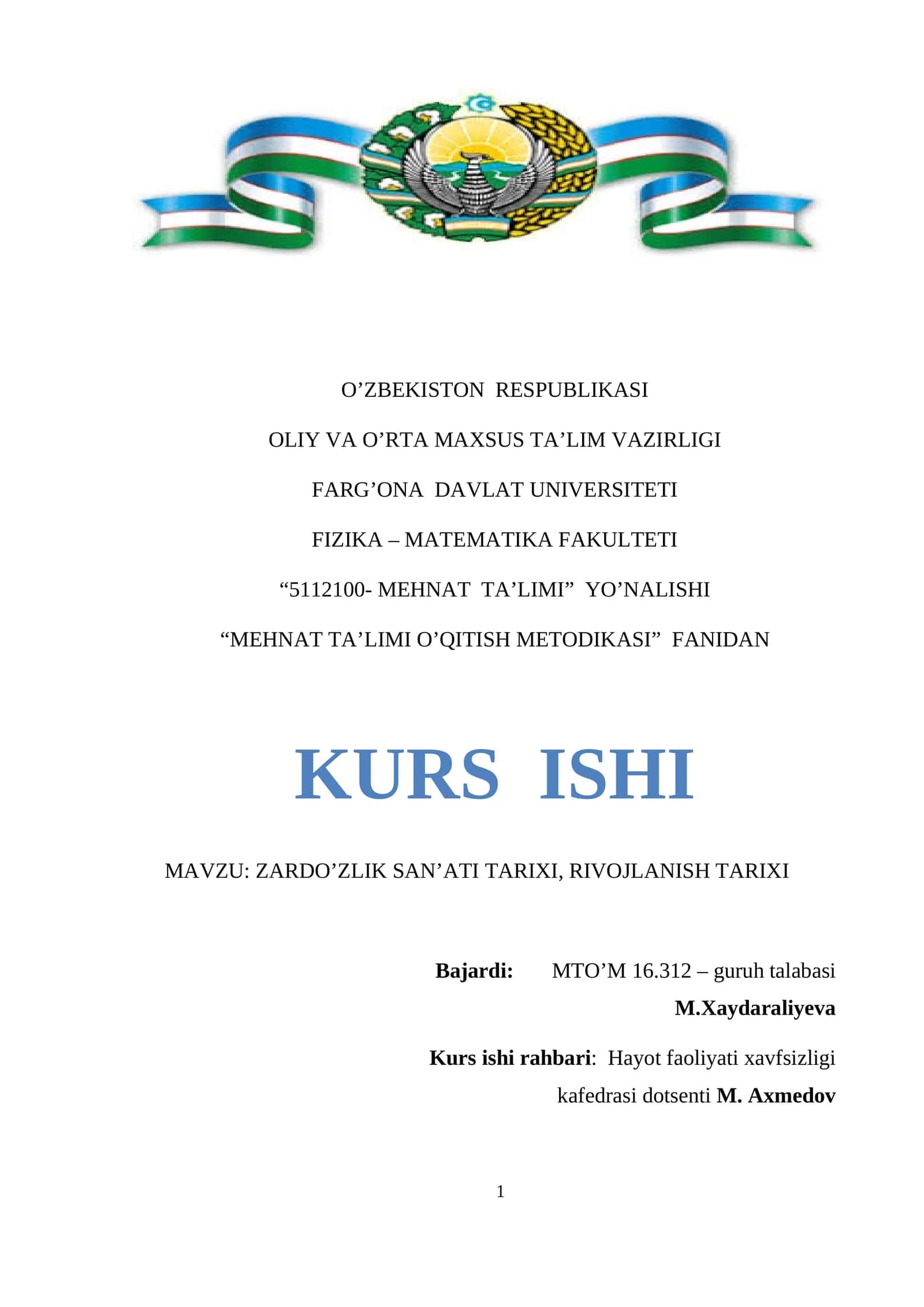 Zardo’zlik san’ati tarixi, rivojlanish 1