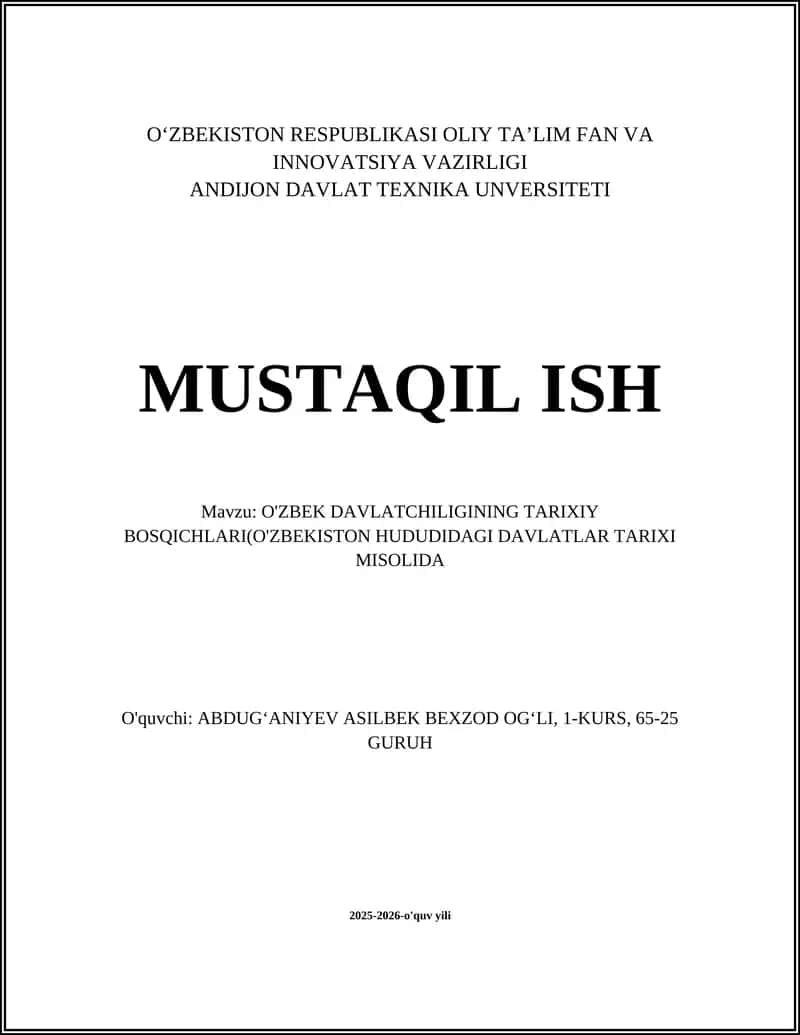 O‘zbek Davlatchiligining Tarixiy Bosqichlari 1