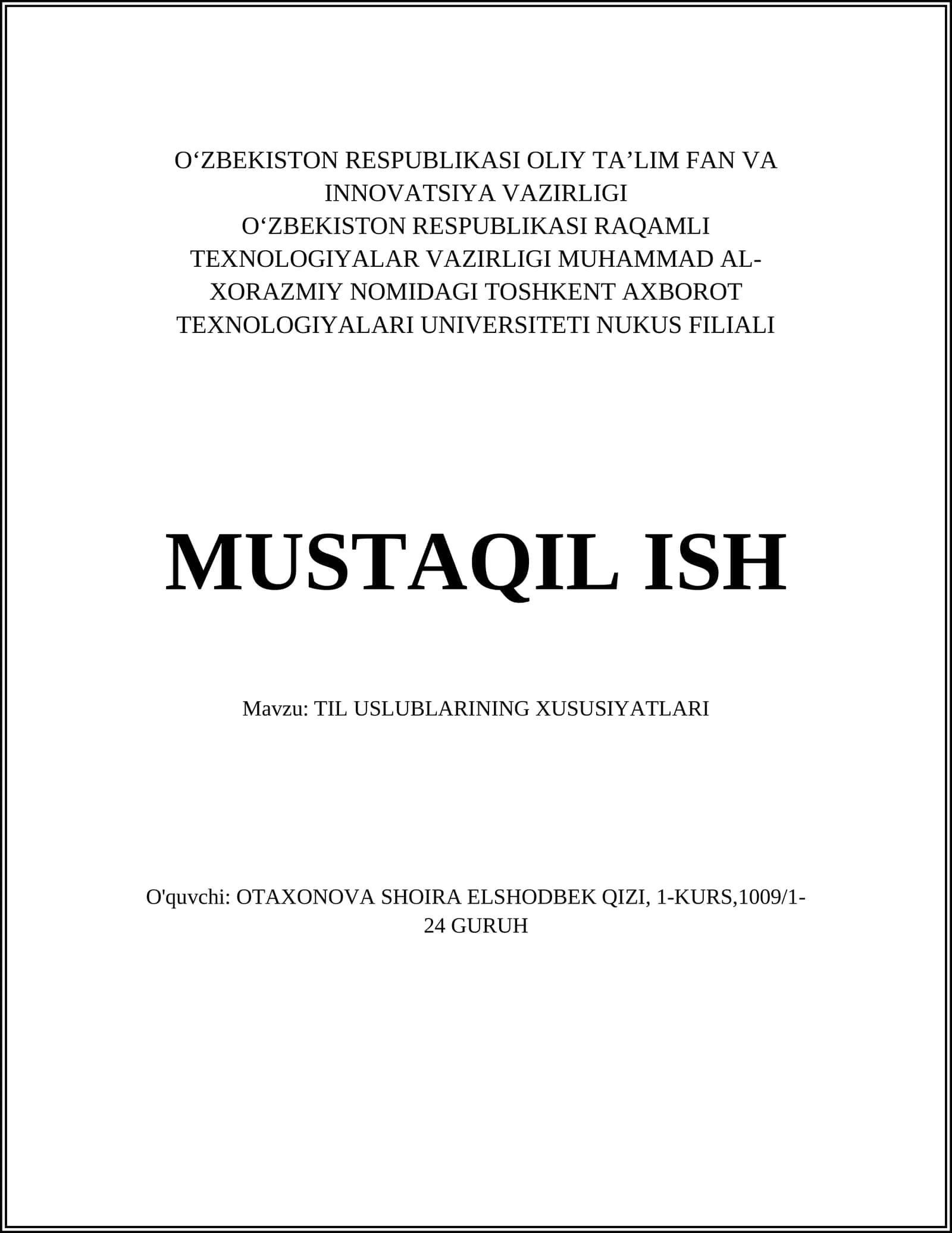 TIL USLUBLARINING XUSUSIYATLARI 1