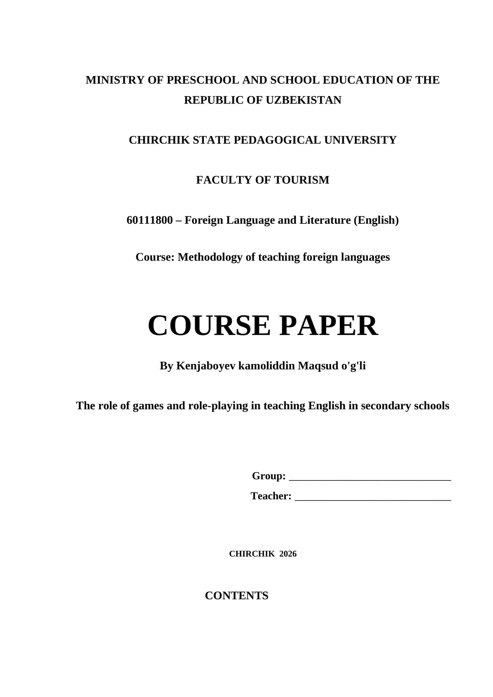 The role of games and role-playing in teaching English in secondary schools 1