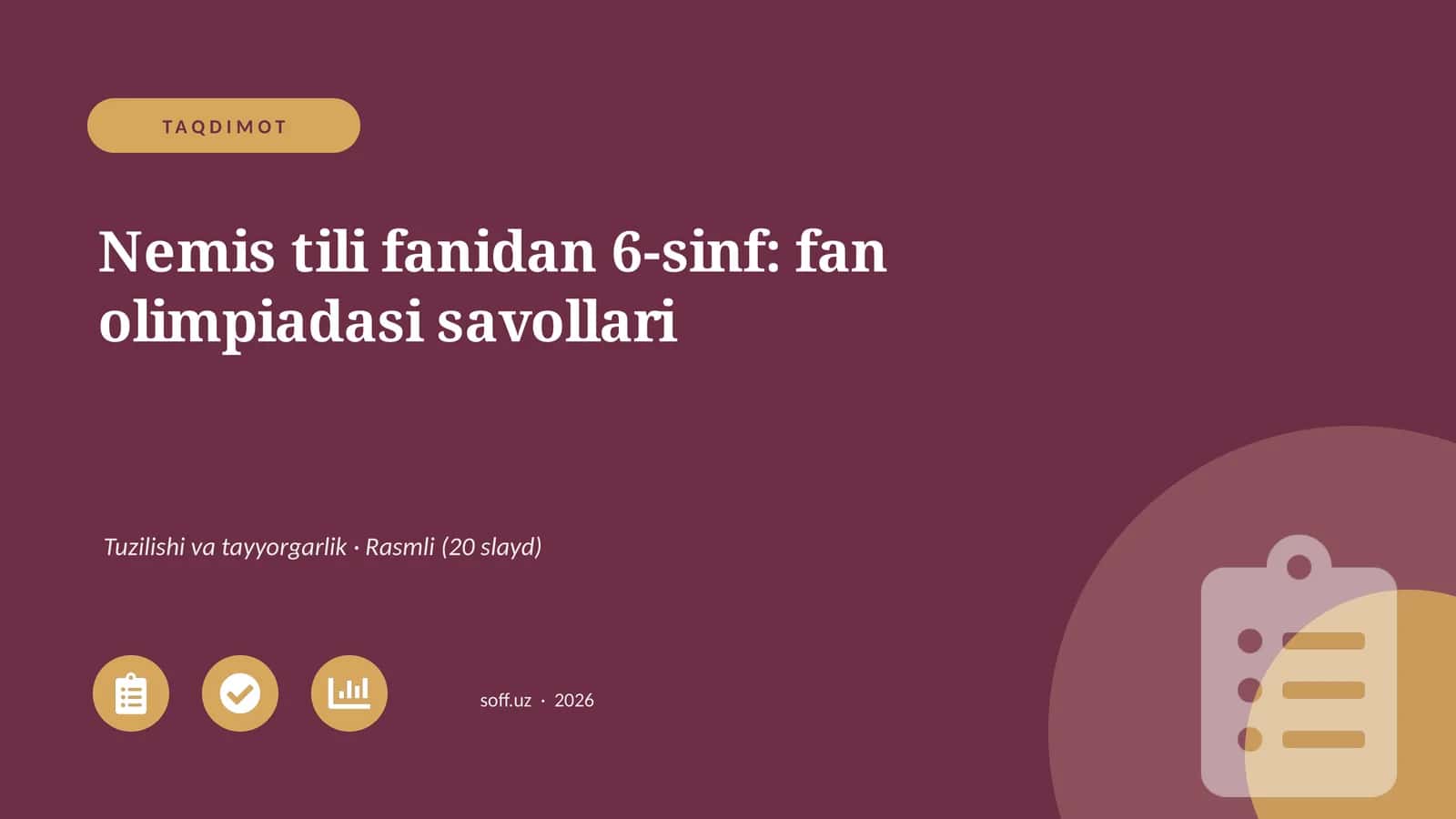 Nemis tili fanidan 6-sinf: fan olimpiadasi savollari 1