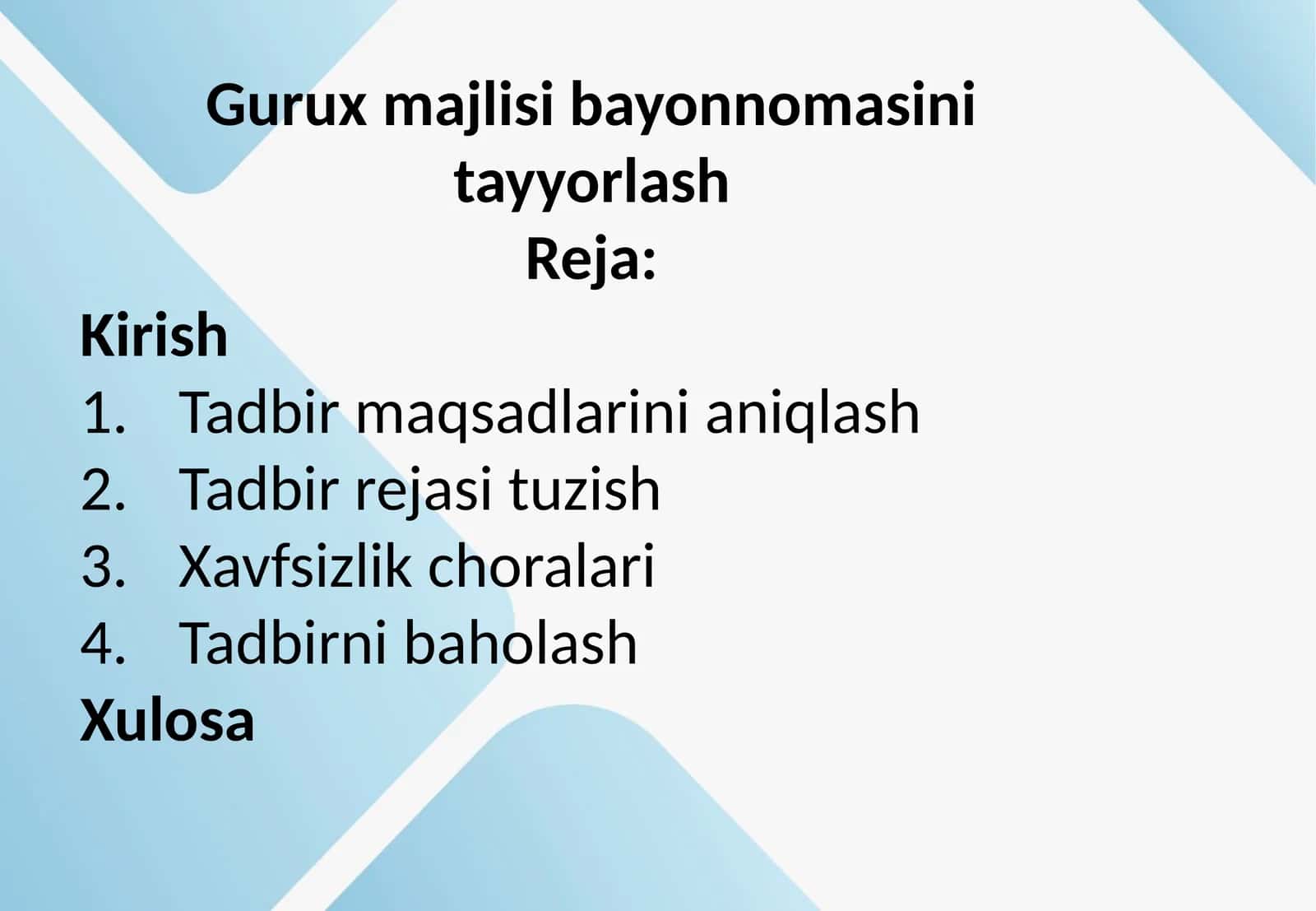 Guruh majlisi bayonnomasini tayyorlash 1