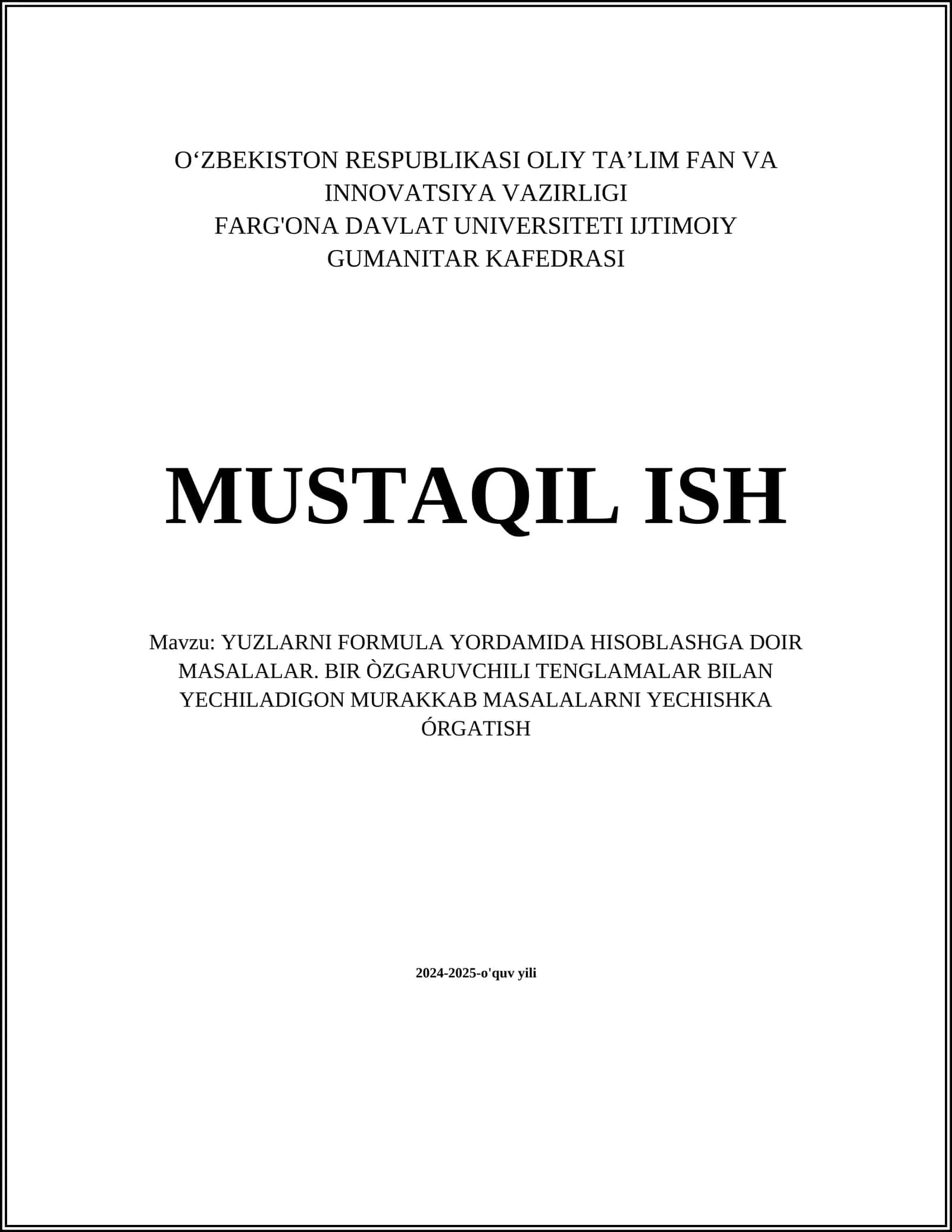 Yuzlarni formula yordamida hisoblash 1