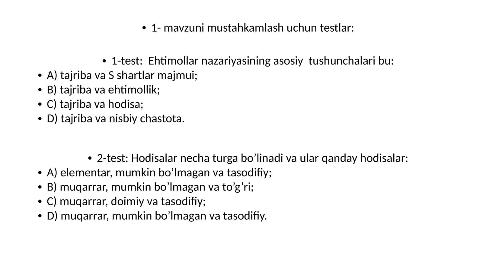 Testlar. 1-Test 1