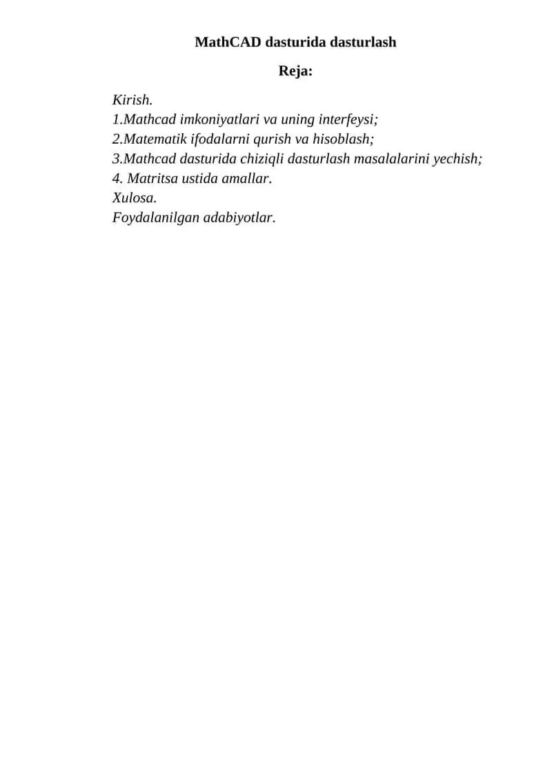 MathCAD dasturida dasturlash 1