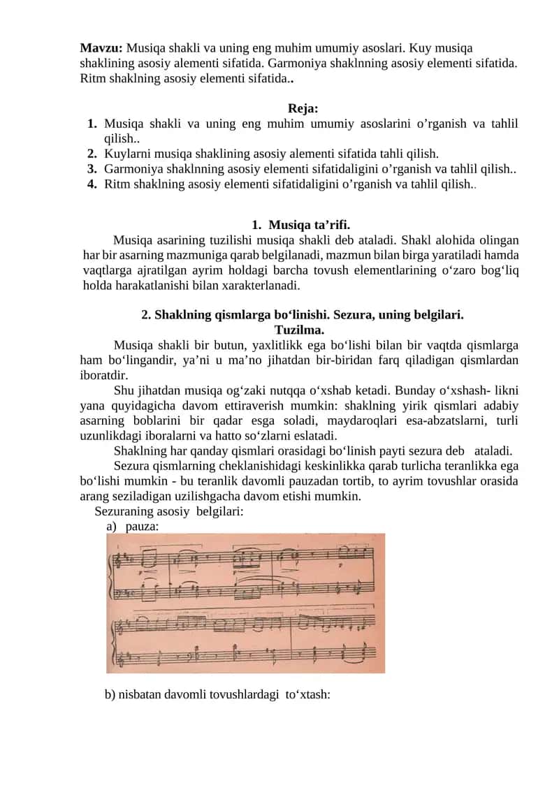 Musiqa shakli va uning eng muhim umumiy asoslari 1