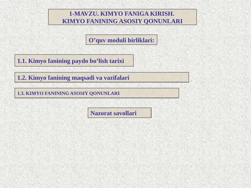 Kimyo fanining maqsadi va vazifalari 1