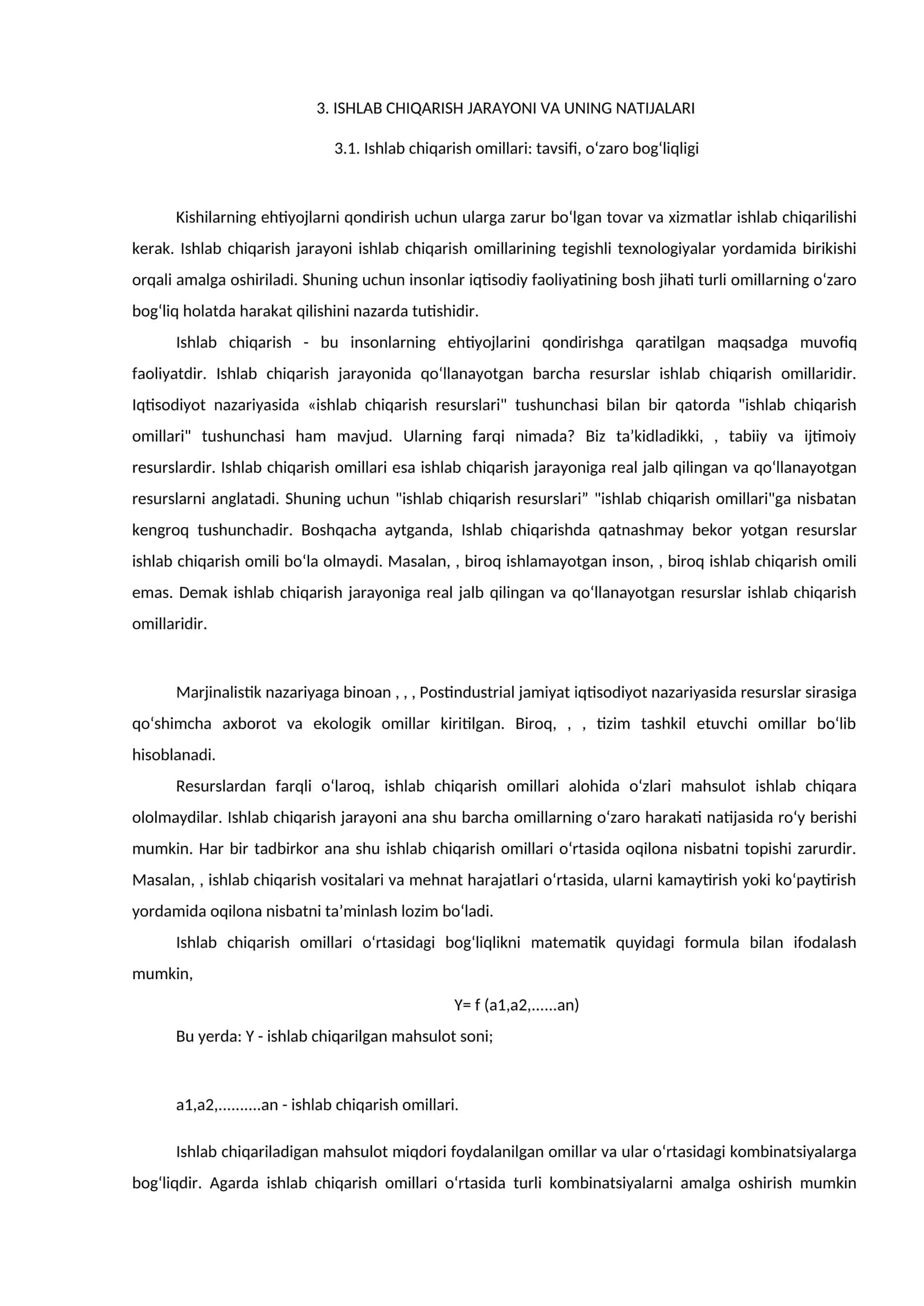 Ishlab chiqarish jarayoni va uning natijalari 1