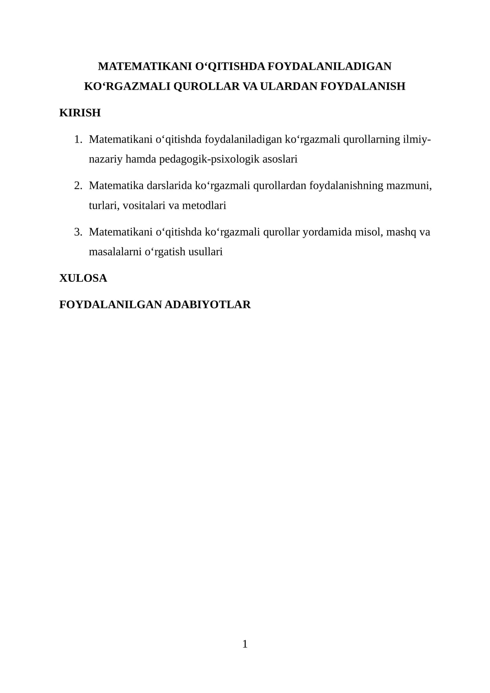 MATEMATIKANI O‘QITISHDA FOYDALANILADIGAN KO‘RGAZMALI QUROLLAR VA ULARDAN FOYDALANISH 1