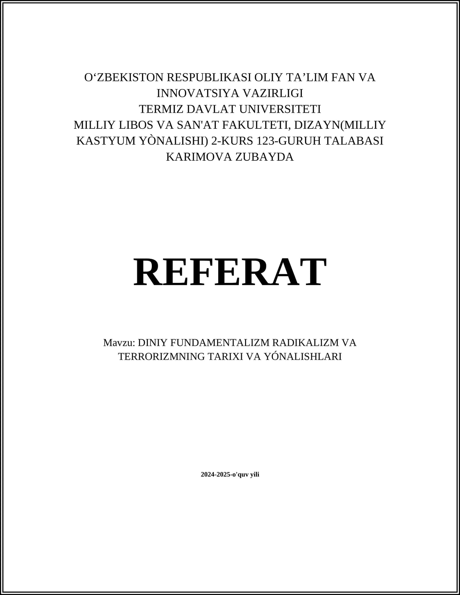 DINIY FUNDAMENTALIZM RADIKALIZM VA TERRORIZMNING TARIXI VA YÓNALISHLARI 1