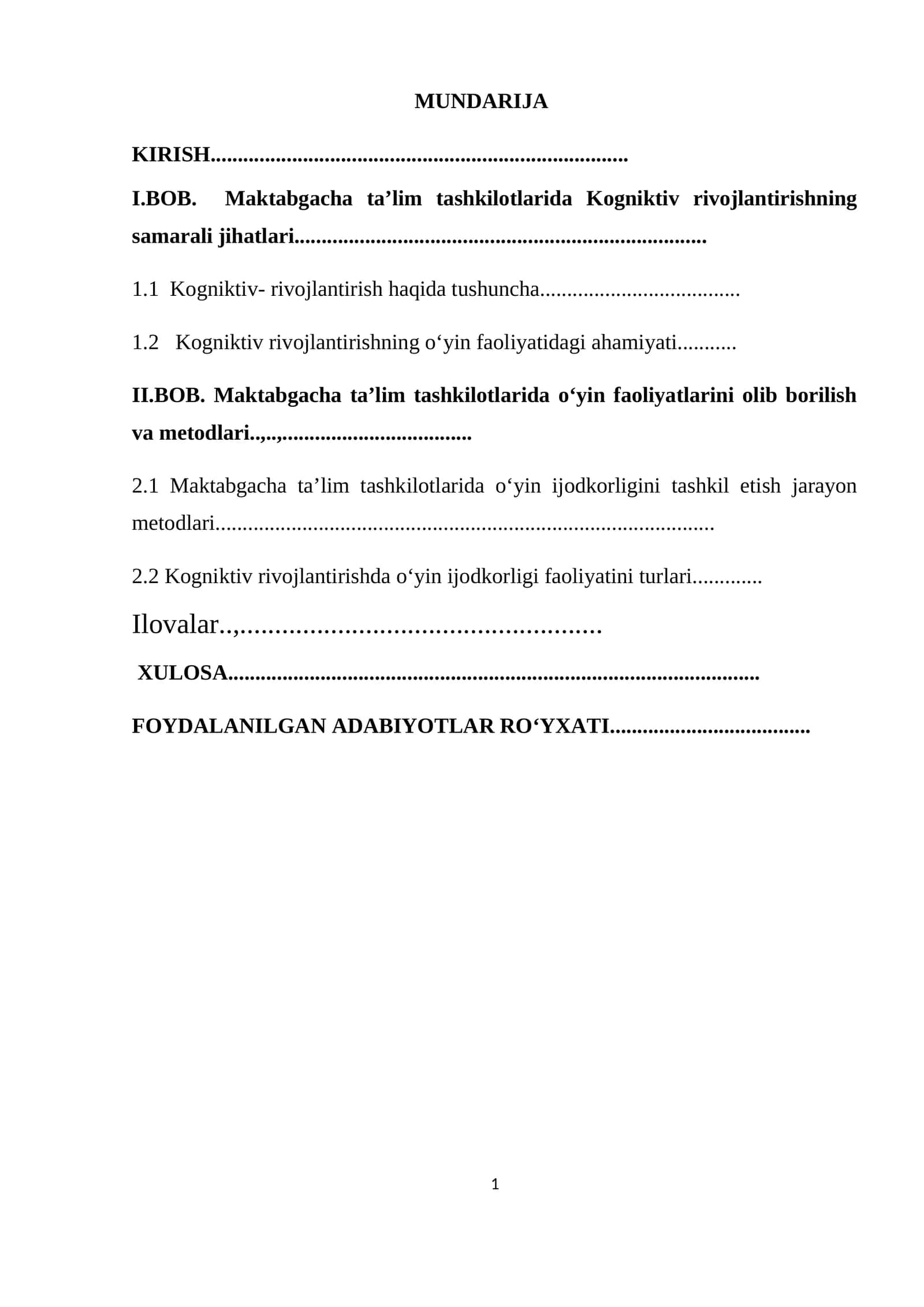 Kognitiv rivojlantirishning oʻyin faoliyatidagi ahamiyati 1