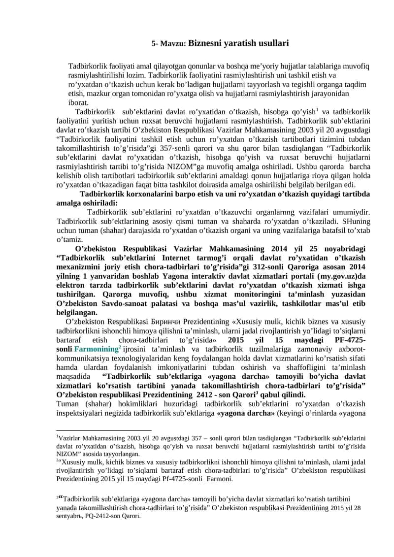Biznesni yaratish usullari 1