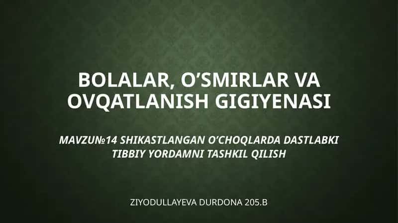 Birinchi Tibbiy Yordam Ko’rsati 1