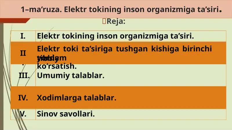 Elektr tokning inson organizmiga ta’siri 1